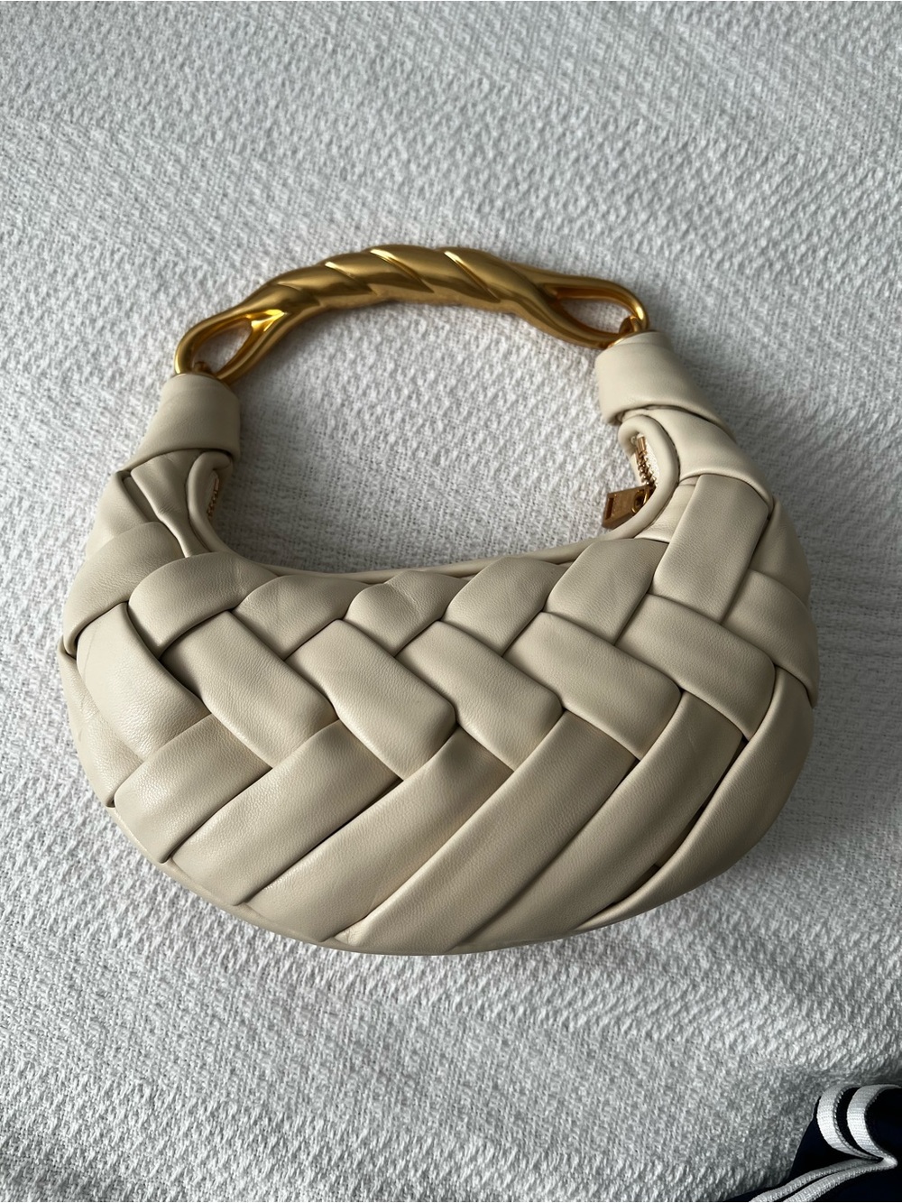 JW PEI Cream Woven Hobo with Twisted Gold Handle